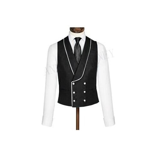 Black Mens Vest Double Breasted Suit Vests 2019 Shawl Lapel Waistcoat Slim Fit Sleeveless Coat Tuxedo Prom Wedding Mens Vests