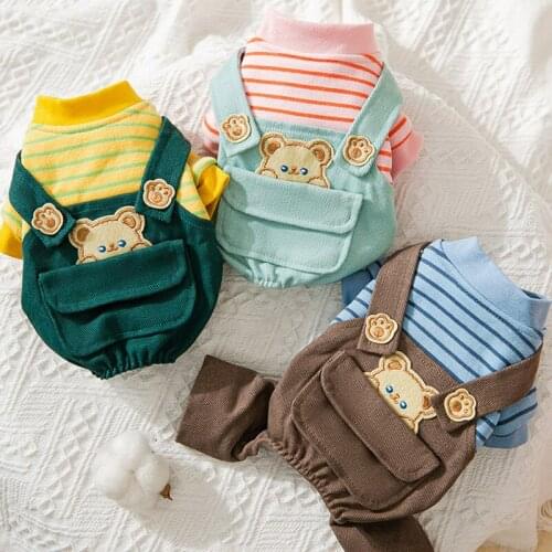Winter Warm Pet Dog Rompers Bear Stripes Clothing Small Dog Puppy Jumpsuits Romper Clothes For French Bulldog yorkies chihuahua