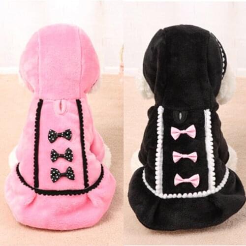 Winter Pet Dog Clothes Pink/Black Dress Pet Girl Dress for Small Dogs Cats Fleece Hoodies Puppy Clothes Jacket Coat Pet Apparel