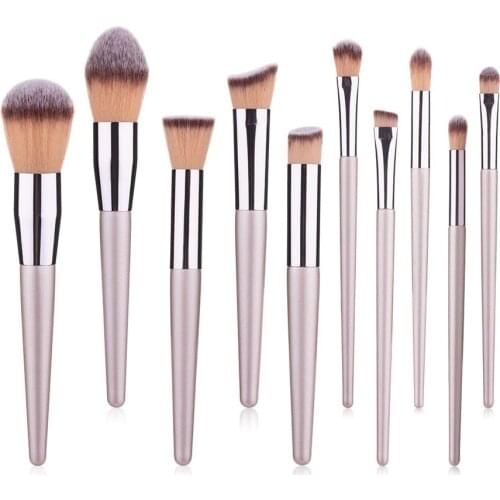 10 Pieces Champagne Face Powder Eye Shadow Full Cosmetic Brush Set Beauty Makeup Tool E661