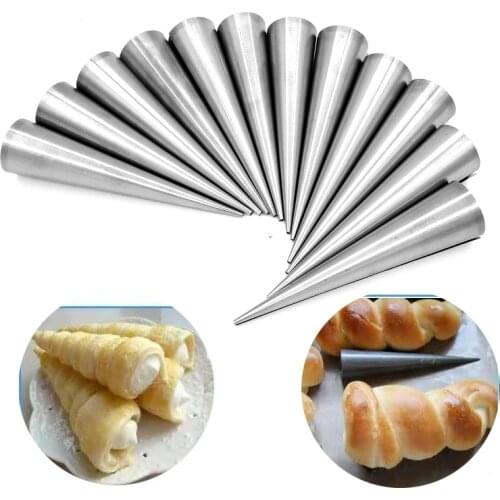 12 Pcs Set Large Size Baking Cones Stainless Steel Pastry Cream Horn Moulds Conical Tube Roll Kitchen Bakware Mold Tool