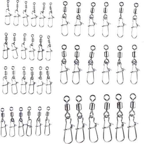 2# 4# 6# 8#10# 12#14# Fishing Connector Pin Bearing Rolling Swivel Stainless Steel Snap Pins Fishing Tackle Accessories 30PCS