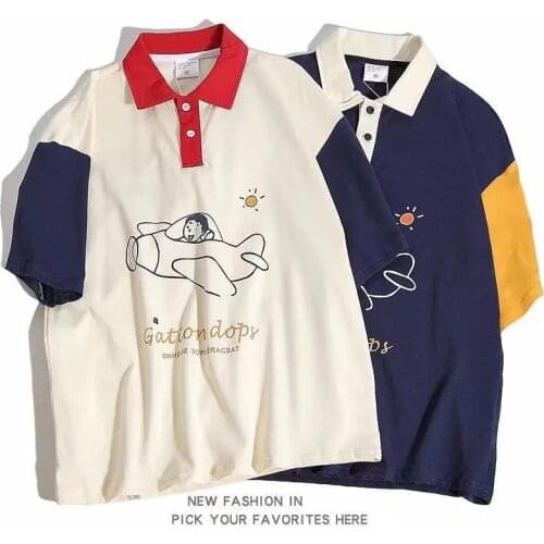 2021 Summer Mens Fashion Short Sleeve Tshirt Japanese Style Retro Neutral Cotton Clothes Cartoon Printing White/black T-shirt