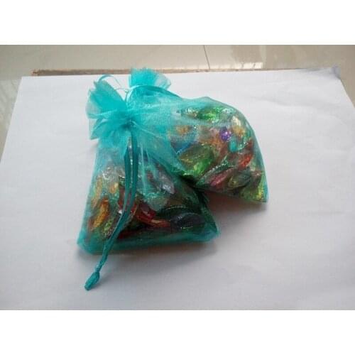 300pcs 15*20 lake Blue gift bags for jewelry/wedding/christmas/birthday Organza Bags with handles Packaging Yarn bag