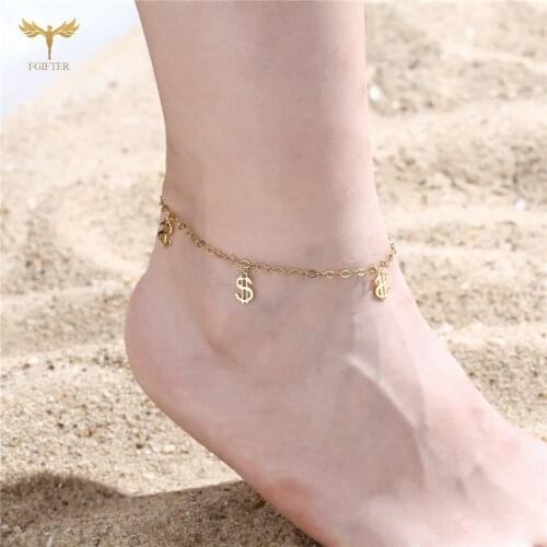 New Stainless Steel Coin Sign Pendant Anklet Bracelet Beach Bohemian Ladies Ankle Boots Leg Chain Jewelry Gift