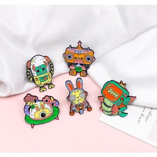 Color Cartoon Robot Lapel Pins Badges Womens Anime Brooches On Clothes Cute Hijab Pin Aesthetic Decorative Badge Brooch Jewelry