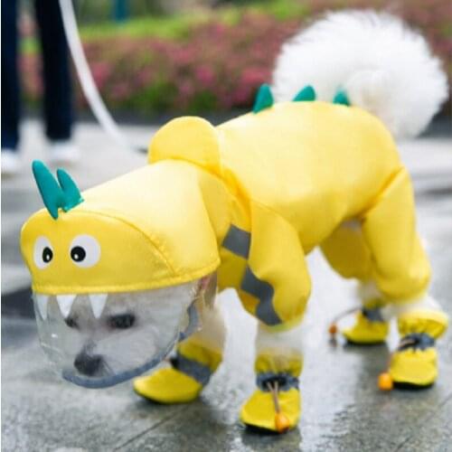 Cute Dog Cat Raincoat Cartoon Dinosaur Pet Rain Gear Waterproof Four-legged Jumpsuit Rainwear for Small Medium Dogs Cats Poncho
