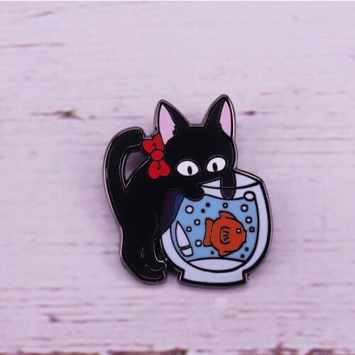 Cat and Goldfish Bowl enamel pin