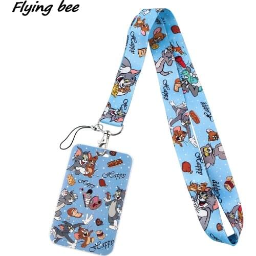 Flyingbee X1605 Cartoon Cat Mice Lanyard For Friend Key ID Card Gym Phone Straps USB Badge Holder DIY Hang Rope Lariat Lanyard