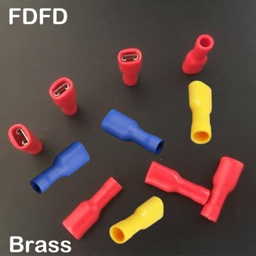 FDFD2-187 FDFD2-250 Brass Yellow Red Blue Female Socket Insulated Cable Wire Joint Disconnect Connector Crimp Terminal
