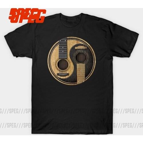 SPEG Men Acoustic Guitars Yin Yang Music Tee Shirt Custom T Shirt Short Sleeve Cotton O Neck Hip Hop Style Tshirt For Men