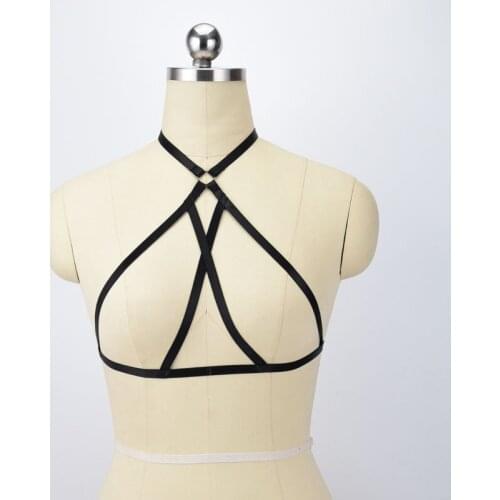 Goth Harness Bra Sexy Black Body Harness Harajuku Bondage Harness Lingerie Open Chest Cage Harness Lingerie Womens Fetish O0539