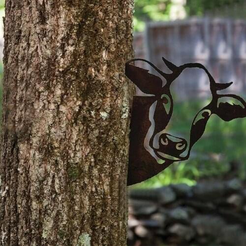 2021 HOT Art Hanging Metal Peeking Cow Ornaments Outdoor Garden Adornment Home Decor