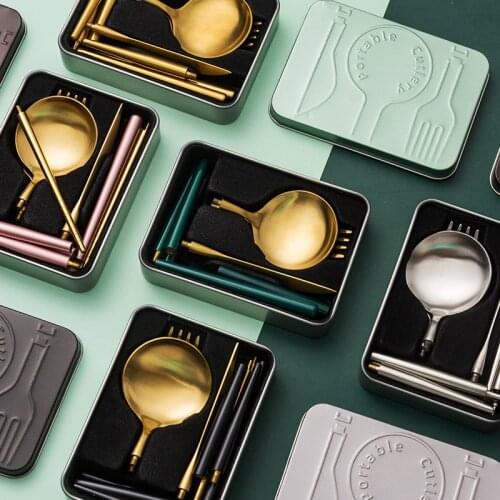 Pocket Portable Spoon Set Tableware Stainless Steel Dinnerware Cutlery Cake Dessert Steak Splittable Dinner Set Kitchen Tools