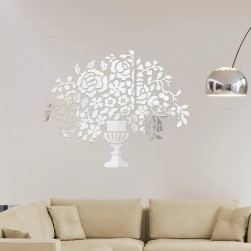 Creative diy luxury carving pattern flower mirror stickers 3d acrylic mirror wall stickers living room decoration wall decor