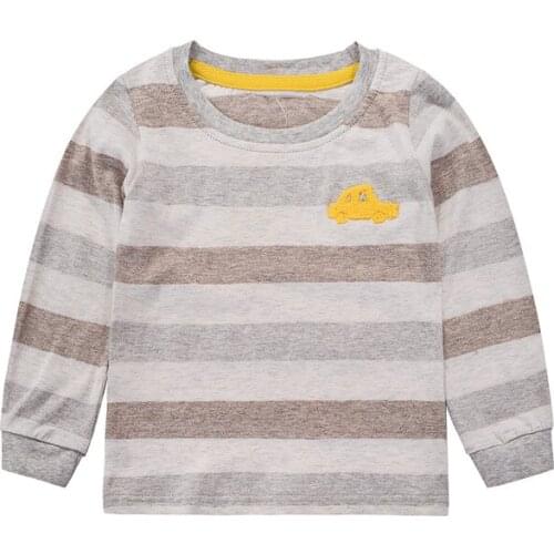 Summer Children T-Shirt Cute Cartoon Car colorful Striped Printed Cotton Long Sleeve T Shirt Kids Tops Tee Clothing