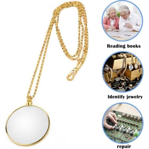 Chain Magnifying Glass Metal Jewelry Loupe 5X Magnifier Optical Lens Necklace Pendant Portable for Reading Watch Repair Gift