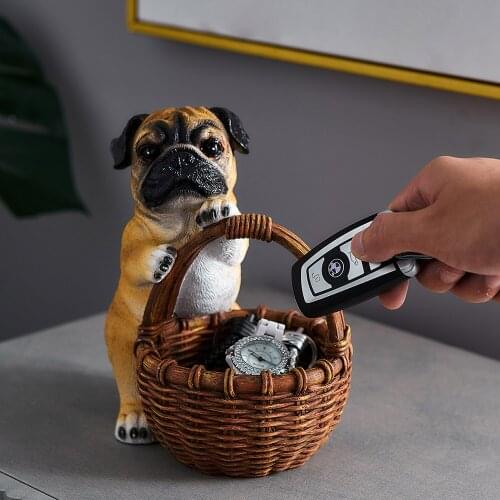 Creative Dog Figurine Miniature Desk Organizer Key Holder Resin Animal Statue Home Living Room Decoration Desk Accessories Gift