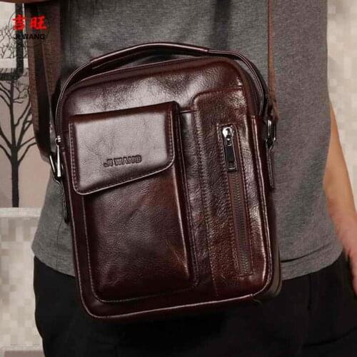 Mens real leather shoulder bag multi functional messenger bag business leisure hanging bag top layer leather oil wax leather