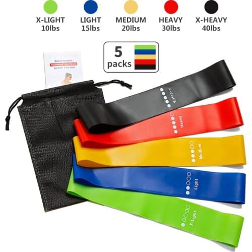 Resistance Bands Set - 5 PCS In For Arms, Legs and Hips With Instruction Guide Guide And Carrying Bag