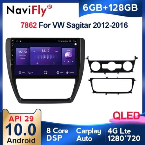 NaviFly 6GB+128GB QLED 1280*720 Android 10 For Volkswagen Sagitar 2012-2015 Navigation GPS Car Multimedia Radio Player Carplay