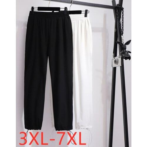 New 2021 summer plus size sports pants for women large loose casual cotton white black pocket long trousers 3XL 4XL 5XL 6XL 7XL