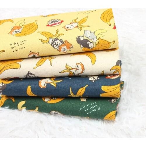 Half Yard Thicken 100% Cotton Fabric Banana Dog Print Imitate Cotton Linen Cloth Handmade DIY Bag Sewing Material