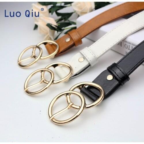 105cm Womens Double Round Gold Metal Buckle Belts 2019 Fashion PU Leather Adjustable Waist Belts Jeans Dress Casual Waistbands