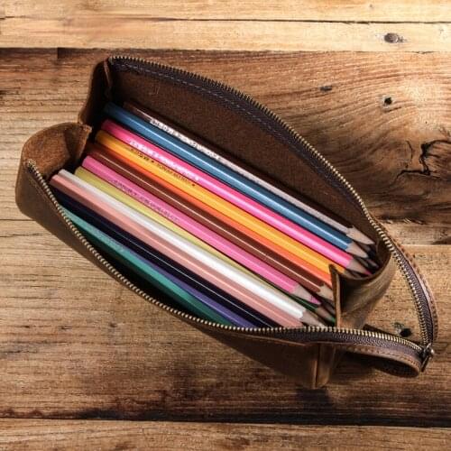 Retro Crazy Horse Cowhide Multifunctional Pen Case Leather Unisex Pen Case