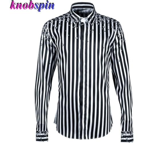 Classic Striped Business men Shirt 2019 Fashion Diamond Printed long sleeve Slim Casual camisas masculina Plus size 4XL Shirts