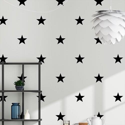 Cute black and white star non-woven wallpaper simple stylish boy girl bedroom dormitory background wall papers cartoon sticker