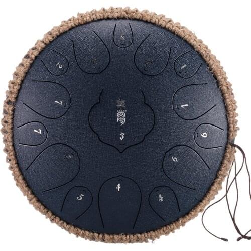Steel Tongue Drum 13 Inch 15 Tones D Key Tank Drum Tamborine Percussion Instruments Yoga Meditation Professional Handpan Gift