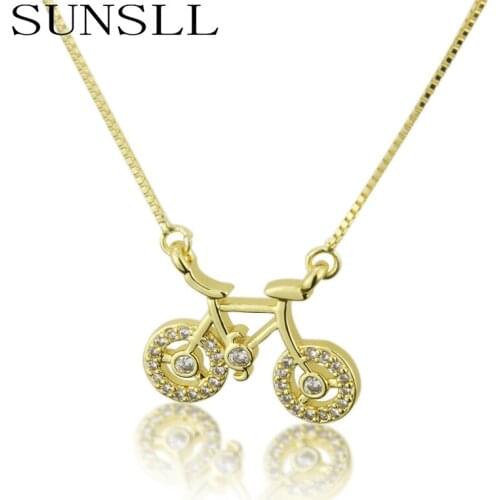 SUNSLL Fashion gold copper pendant cubic zirconia bicycle necklace for women/childen birthday party Small jewelry chain gifts