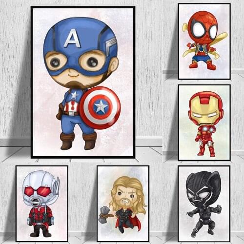 Marvel Superhero Cartoon Wall Art Posters and Prints Captain America Canvas Paintings on the Wall Pictures Kids Room Decoration
