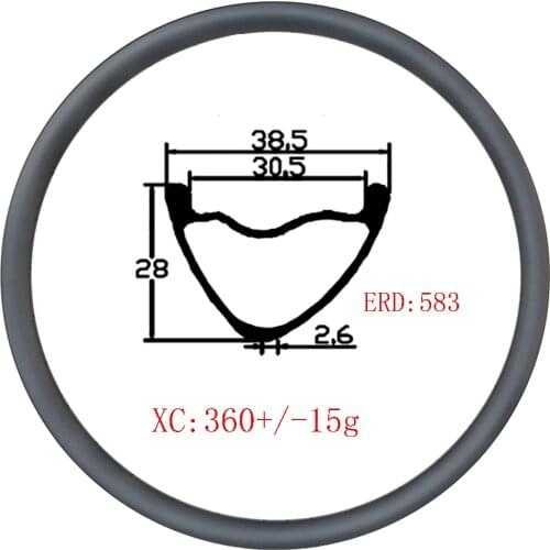 Light 360g 29er XC 38x28mm Asymmetric Tubeless carbon rim 28 deep disc brake 24H 28H 32H UD Matte Glossy Drop type carbon wheels