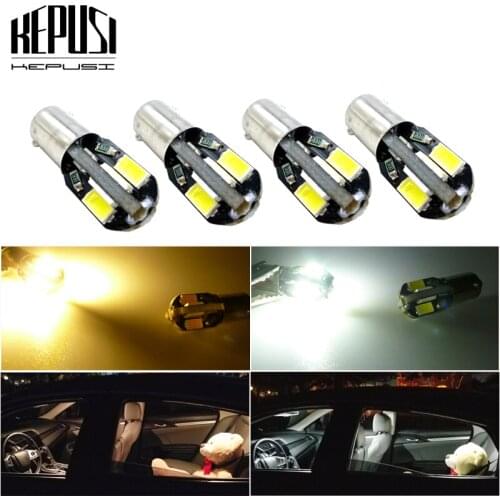 4x No Error Ba9s T4W 64111 Led Lamp 5630 SMD 12V Car Instrument Parking Marker LED Lights Bulb Warm White Canbus