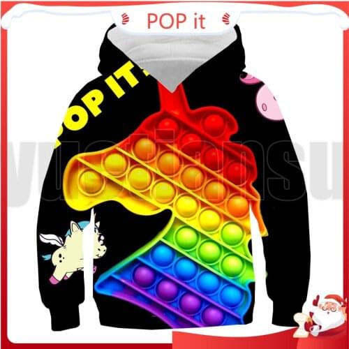 3D Print Family Games POP It Hoodie Teenager Oversized Sweatshirt Anime Rainbow Pop Fidget Streetwear Winter Pullover Kids 2021