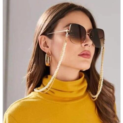 Vintage Pearl Bead Sunglass Strap Gold Link Chain Statement Necklace Unique Crystal Spectacle Chain Holder Glasses Chain Jewelry