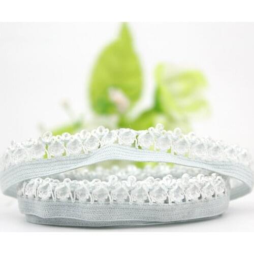 15mm Embroidered elastic single edge blue lace trim stretch ribbon for Baby hair sewing accessories elastic band 25 yard