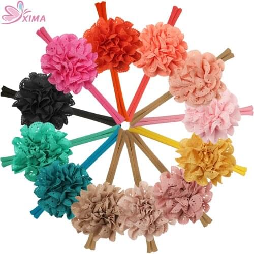 XIMA 12pcs/lot Little Girls Flower Headband with Nylon Headband Kids Flower Hair Bands Girls Hair Accessories
