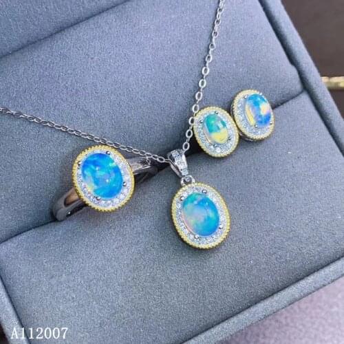 KJJEAXCMY fine jewelry 925 sterling silver natural opal earrings ring pendant necklace popular ladies suit support testing