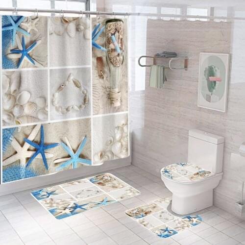 3D Print Starfish Shower Curtain Set Marine Life Bathroom Color Waterproof Bath Curtain Curtains With Hooks Decorate Home