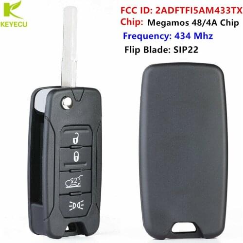 KEYECU Replacement Flip Remote Key FOB 434MHz ID48/4A Chip for Jeep Renegade 2015-2018 for Fiat 500X 2016 - 2019 2ADFTFI5AM433TX