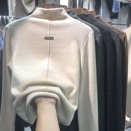 Woman Tshirts Beige Turtleneck Womens T-shirt Top Tops Mujer Camisetas