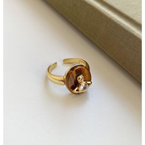 925 Sterling Silver Open Rings French Gift For Womens Irregular Tiger Eye Gold Minimalist Geometric 2021 Trend Fine Jewelry
