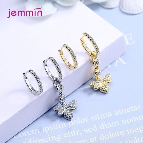 925 Sterling Silver Gold Statement Butterfly Drop Earings For Women Girls CZ Crystal Fashion Jewelry Trendy 2020 Wholesale