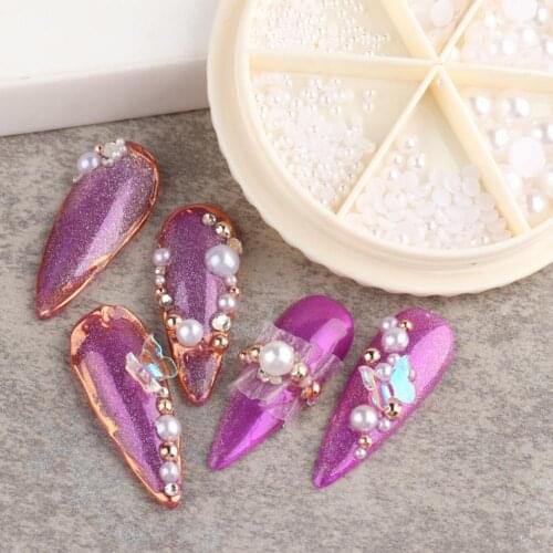 Nail Art Beads Flat Back Easy to Stick Round Nail Imitation Pearl Ornaments for Female