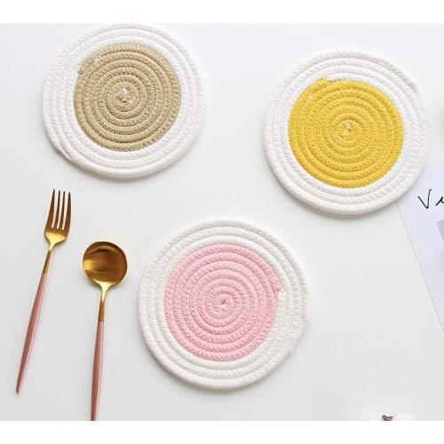 1pcs Cotton Rope Round Placemats Hand Woven Table Mat Bowl Pads Pot Holder Insulation Pads Tableware Drink Coaster Kitchen Decor