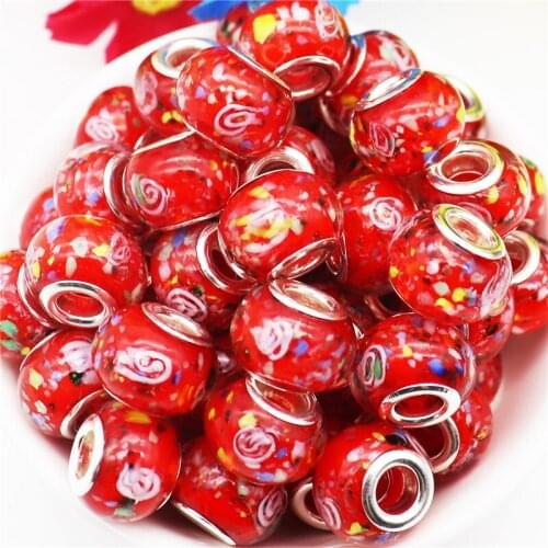 10Pcs 16mm Glass Flower Big Hole Hair Bracelet Beads Fit Original Pandora Bracelet Bangle Snake Chain Cord Jewelry Curtains Gift