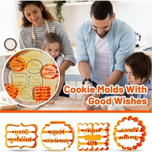4pcs Cookie Molds With Good Wishes Cookie Molds For Baking Decorative Kitchen DIY Festivals Daily Pastry Dough Cooking Tools